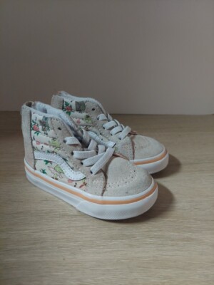 VANS Sk8 Hi Top Girls Shoes Black With Flowers