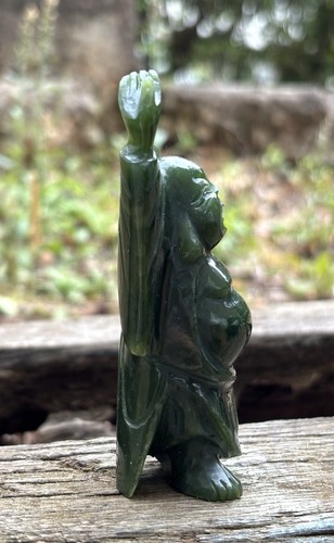 Green Stone Laughing Buddha Statue Faux Spinach Jade - Picture 6 of 7