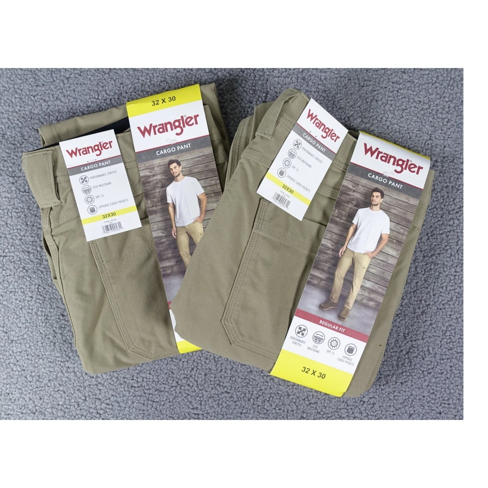 Wrangler Mens Regular Fit Cargo Pant Tan 32x30 Performance Stretch 2 Pair