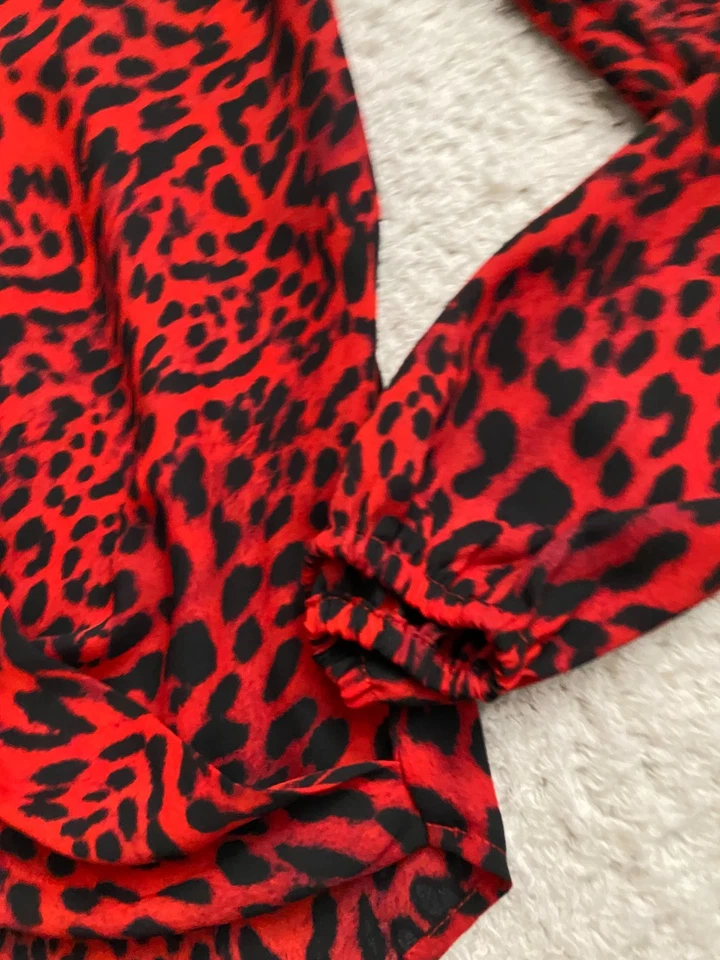 International Concepts Women Leopard Print Long Sleeve V-Neck Blouse Red Size S - Image 3 of 4