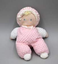 Vintage Eden Terry Waffle White Pink Bonnet Doll Blonde 10" Plush Baby Lovey