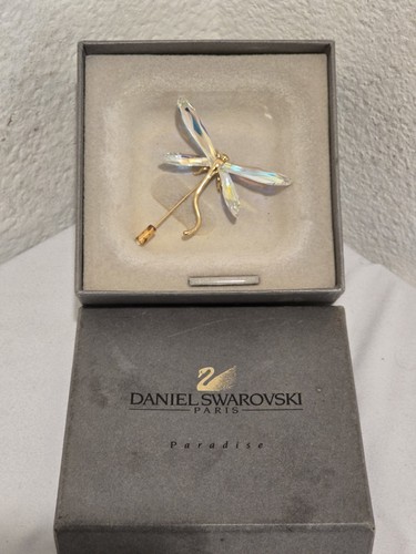 DANIEL SWAROVSKI Retired AB CRYSTAL DRAGONFLY STICK PIN BROOCH .925 GOLD SIGNED - Imagen 7 de 18