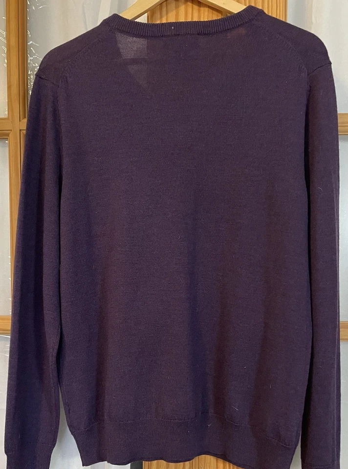 Suéter de Lana Merino Jos A Bank Para Hombre Talla L Pullover Púrpura Cuello en V Clásico Lujo Foto 3 de 4