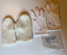 Vtg Children's White Nylon Dress Gloves with Flowers SZ 2-4 and Mittens 60  s