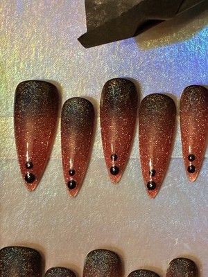 Luxury Designer Stiletto Pink Fade - Dark Glitter 2 Dots Press On Nails Gift Set