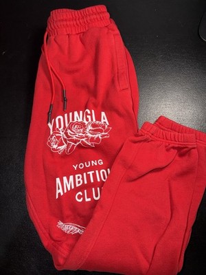 YOUNGLA Young Ambitious Club Men's Red Jogger Pants Size Small 