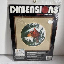Winter Cardinals Dimensions Stamped No Count Cross Stitch Kit #3947  14X14 Vtg