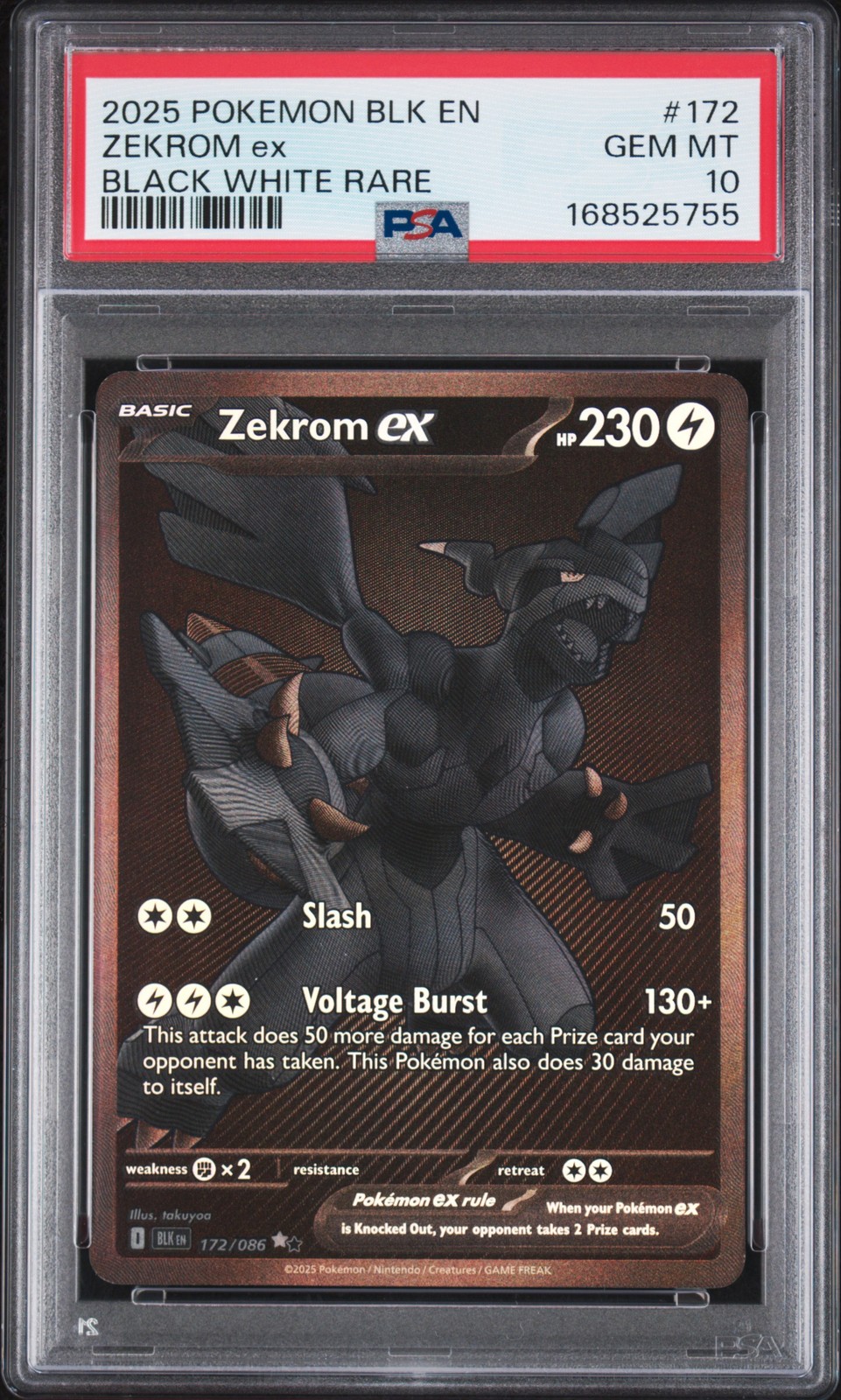 2025 POKEMON BLK EN-BLACK BOLT BLACK WHITE RARE #172 ZEKROM EX PSA 10