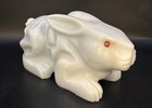 Antique Chinese White Stone Hand Carved Lucky Rabbit W Red Eyes 7.5” L X 3.5” T — photo 1