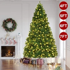 Christmas Tree Artificial 4/5/6/7ft Deluxe Branches With LED Lights and Stand US