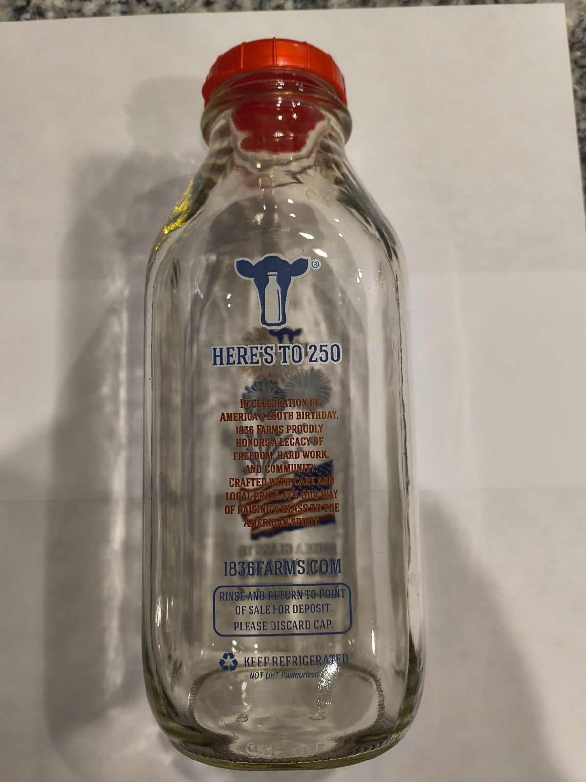 250th Birthday glass milk bottle 32oz 4th of July Celebration (empty ...