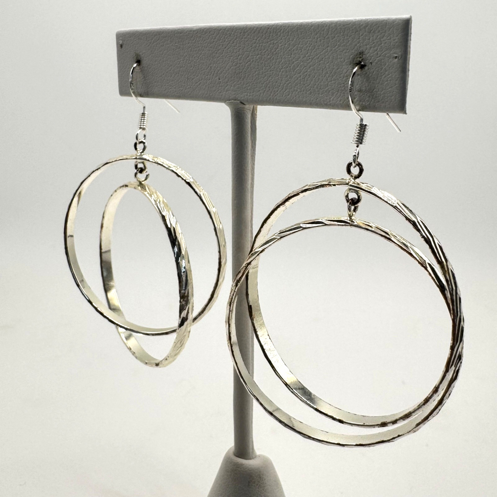 Triple Interlocking Hoops Dangle Earrings 925 Ste… - image 2