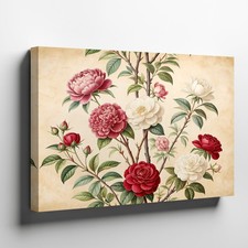Vintage Floral Canvas Wall Art Red and White Roses Botanical Print Decor 80x75
