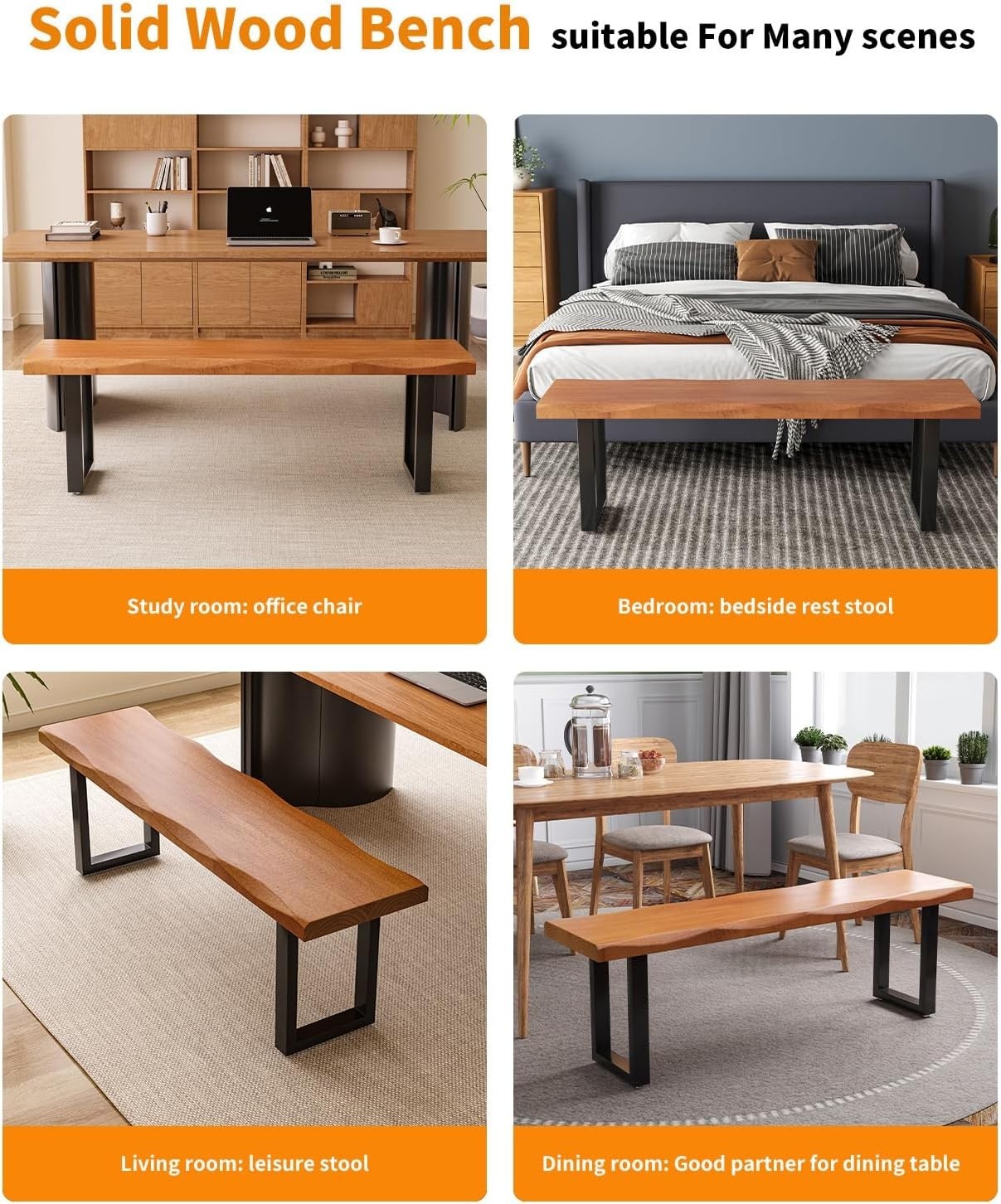 Rustic Bench Table Natural Edge Solid Wood Seat Entryway Hallway Seating 55"x14"