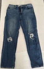 KanCan Women's Distressed Jeans, Blue, Size 13/30, Mid-Rise