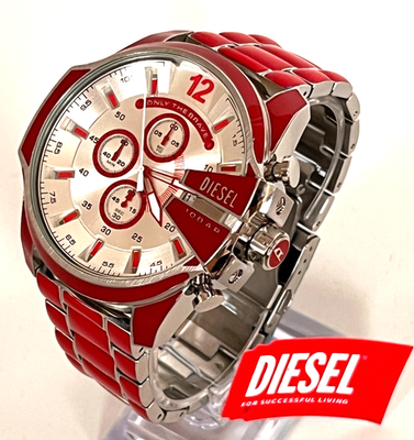 Diesel Dahl & Friends/reCYCLed 北欧メロハー DIESEL DZ4638 Men's Mega Chief Red Enamel Stainless Steel Watch