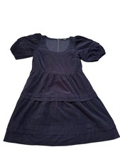 Madewell Corduroy Tiered Midi Dress Women's S Deep Indigo Short Sleeve Back Zip