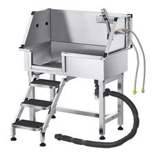 Uimoso 34" Stainless Steel Pet Grooming Tub Dog Bath Station with Stair Faucet