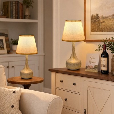 17 inch Bedroom Living Room Touch Bedside LED Lamp Set of 2 White 3-Way Dimmable