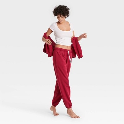 Colsie Women s Fleece Fold-Over Lounge Jogger Pants XS Burgundy NWT