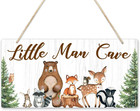 Wood Liitle Man Cave Sign, Woodland Animal Nursery Wall Decor for Baby Boys Room