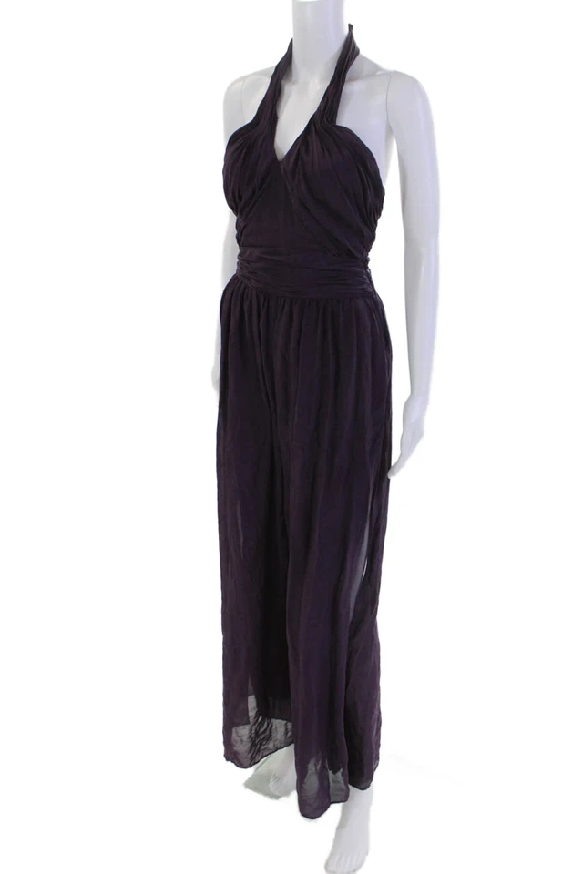 Mono de seda halter espalda abierta con cremallera lateral púrpura talla 2 de Rachel Zoe para mujer Foto 2 de 4