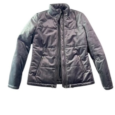 Star Crossed Lovers Puffer Jacket Gray Velvet-Look Medium   Excellent Condition