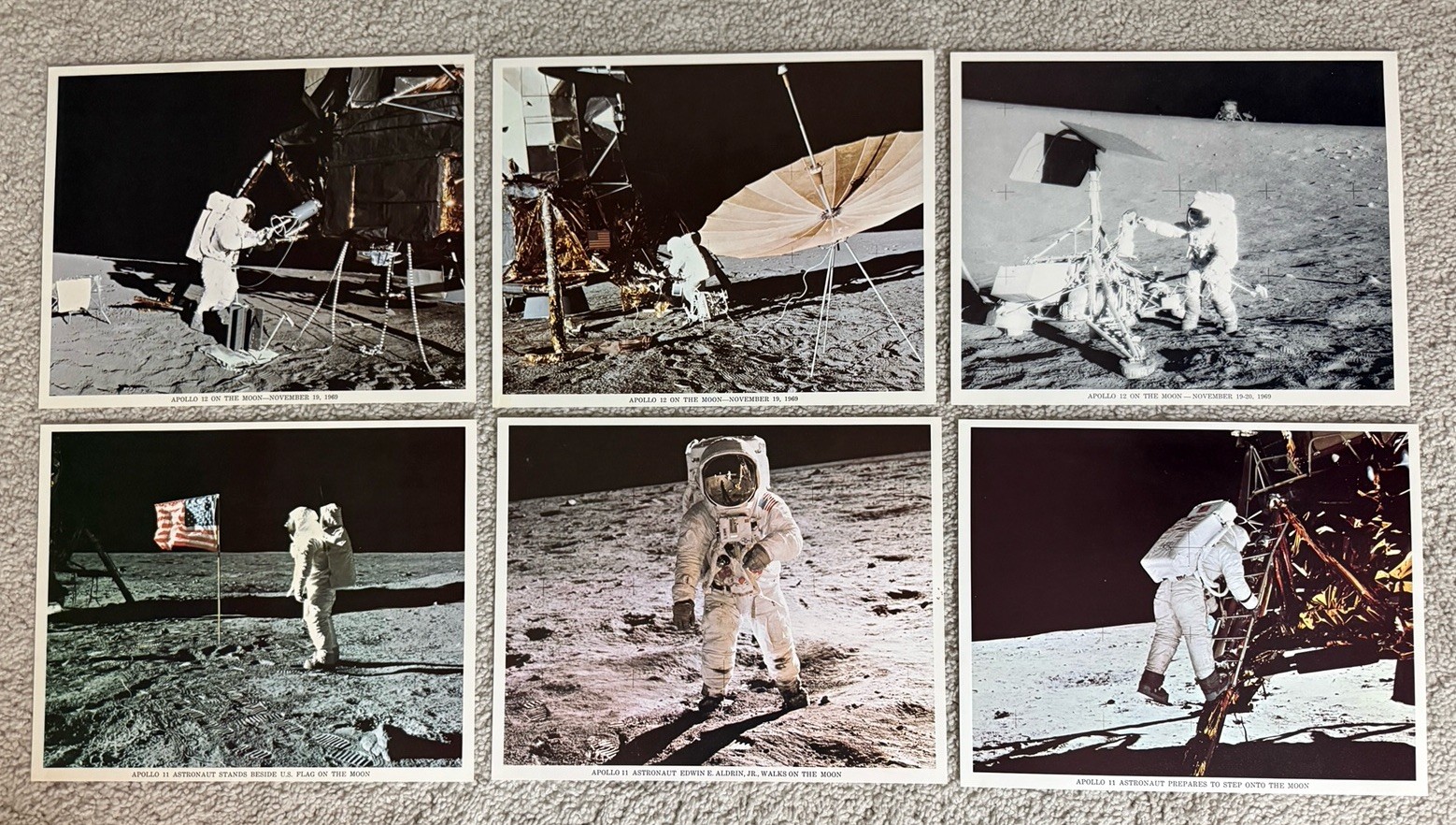 Apollo 11 &Amp; 12 Vintage Moon Landing Photos Set Of 6