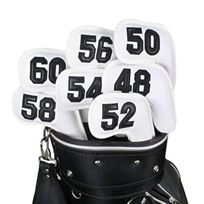 Prof 7Pcs Leather Wedge Golf Iron Head Covers Protective White Black Number