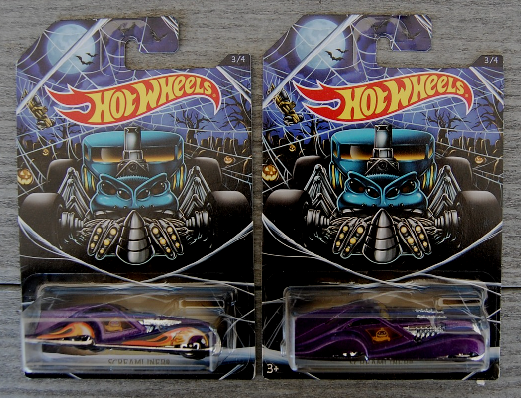 Lot of 2- Hot Wheels ERROR Halloween No Flame Tampo SCREAMLINER