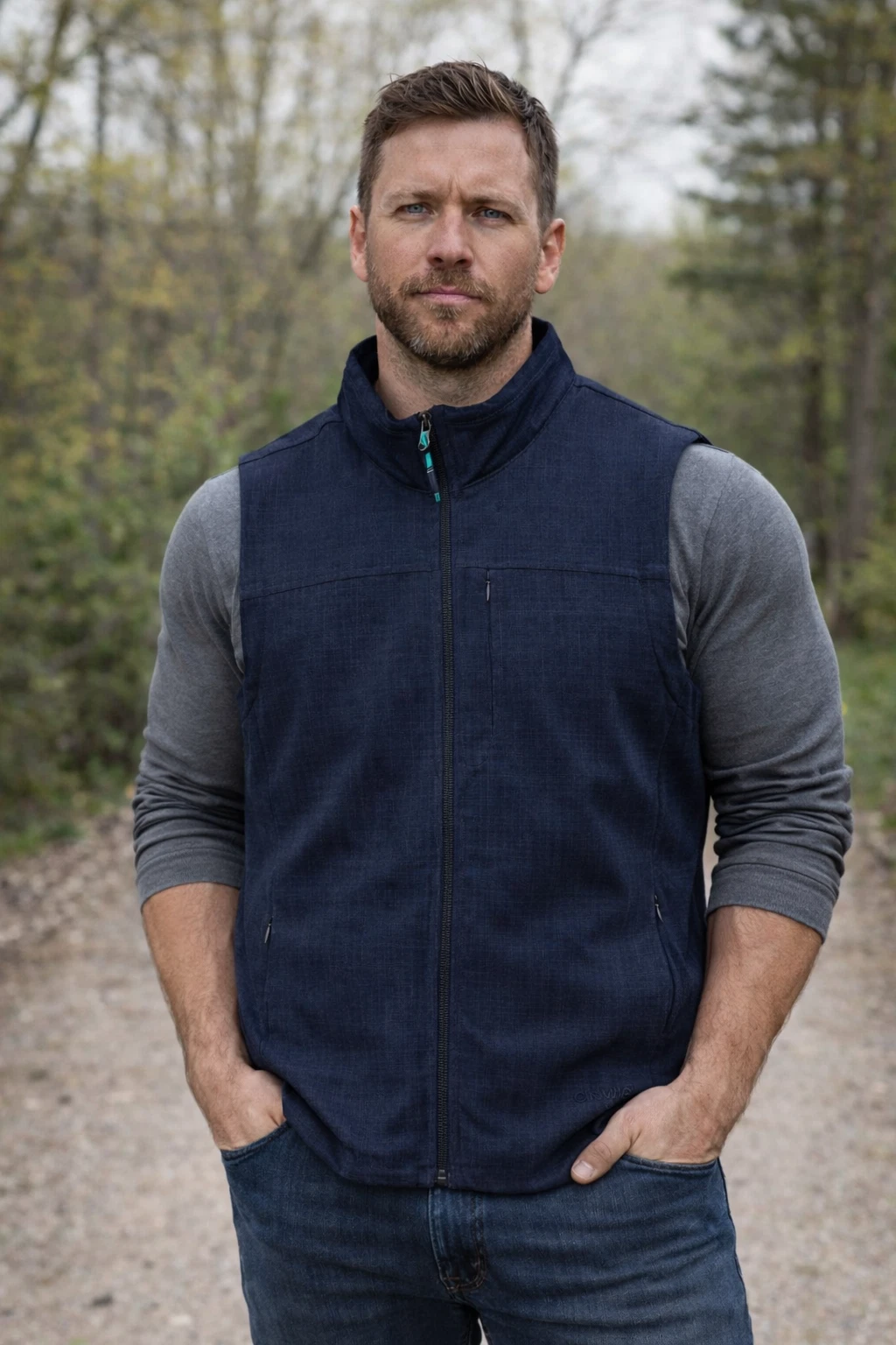 Orvis Men’s Softshell Vest Navy Blue Full Zip Outdoor Hiking Fishing Size M