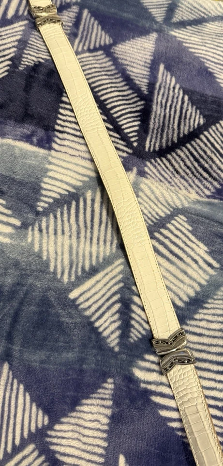 Brighton Reversible Cocodrilo Cuero Repujado Blanco Beige Tostado Plata Western S/28 Foto 3 de 4