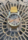 Vtg Carriage Timex Watch Men 36mm Gold Tone Round Dial Stretch Band New Battery