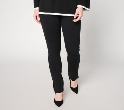 Belle by Kim Gravel Regular Ponte Slim Cigarette Pant with Slits Black 4 New