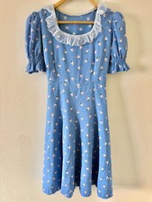 Vintage 1950s Short Sleeve Fit And Flare Dress In Light Blue Floral Print