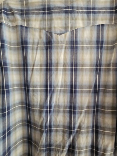 Lucky Brand Shirt Mens Extra Large Blue Plaid Pearl Snap short sleeve saw tooth - Picture 3 of 11