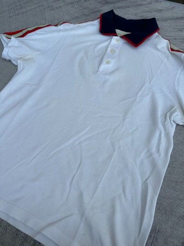Authentic Gucci Polo Shirt Stripe Logo Sleeve White size S - Picture 3 of 19