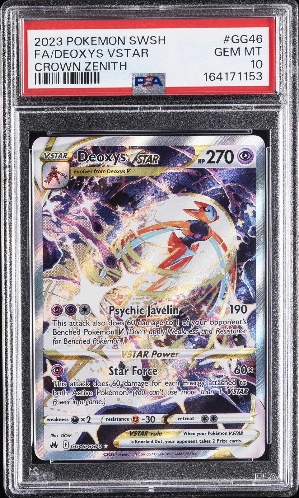 2023 POKEMON SWORD & SHIELD CROWN ZENITH #GG46 FULL ART/DEOXYS VSTAR PSA 10