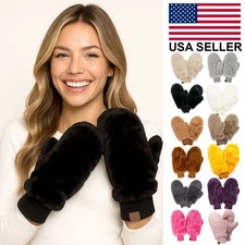 C.C Winter Ultra-Soft Faux Fur Mittens with Shepherd Lining Convertible Gloves