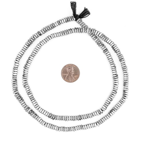 Faceted Silver Square Beads 4mm White Metal Large Hole 24 Inch Strand - Picture 3 of 3