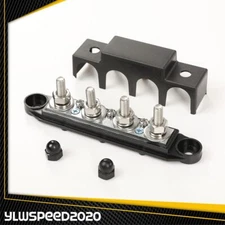 4 Post Busbar Power Ground Distribution block 12V 250A W/ Cover 5/16" Black
