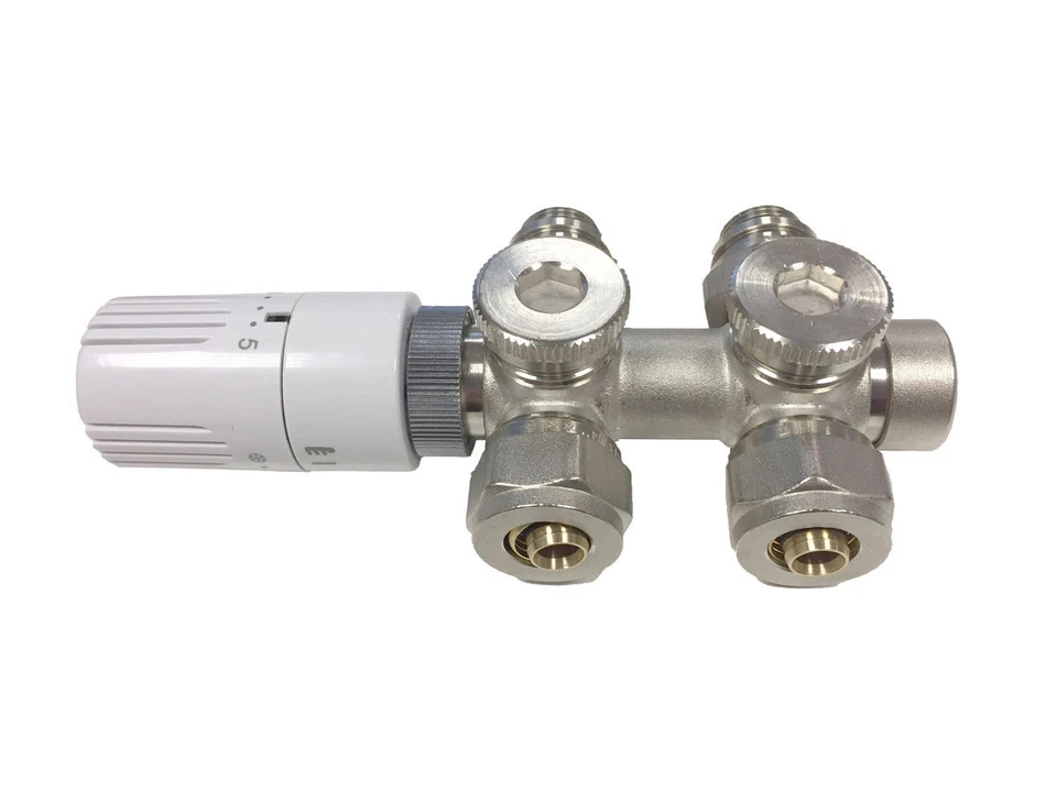 Ventil-Armaturen Set Multiblock Universal Eck-/Durchgangsform + Thermostatkopf - Bild 2 von 4