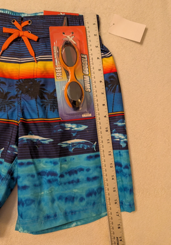 New ZEROXPOSUR Boys Lined Swim Trunks Shorts M 10/12 w/ Goggles UPF 50+ Shark - Picture 6 of 6