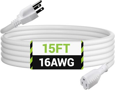 BN-LINK 9-35 ft Indoor/Outdoor Extension Cord 16/3 SJTW, White, 3-Prong Grounded