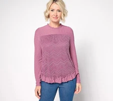 LOGO by Lori Goldstein Long Sleeve Crew Neck Lace Top - Size XS a667542 defect