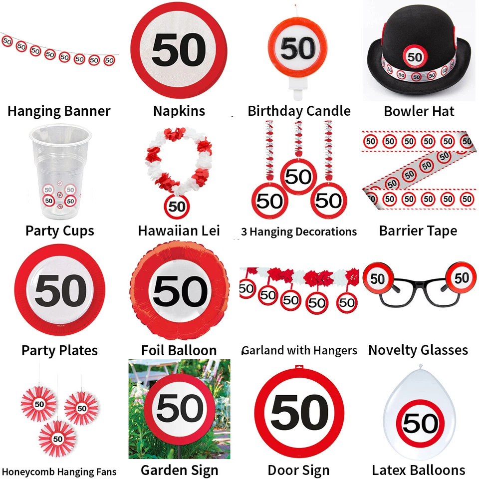 FOLAT 50TH BIRTHDAY TRAFFIC SIGNS THEME - PARTYWARE COMPLETE SELECTION
