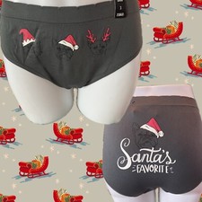 Torrid 2 Gray Santa's Favorite Dog Graphic Scallop Waistband Hipster Panties