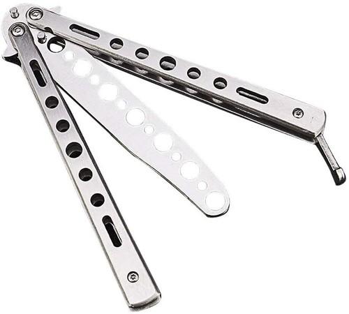 Butterfly Trainer Knife Practice Balisong Dull Training Tool Metal Black Silver - Picture 21 of 24