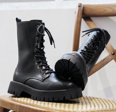 Men\'s Faux Leather Lace Up Ankle Combat Boots Side Zipper Chunky Heel Lug Sole Amazon.com | Men main image 2