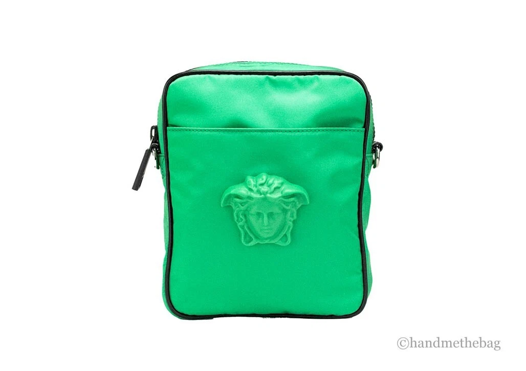 Versace — Versace Small Bright Green Nylon Fabric Medusa Crossbody Messenger Bag Purse